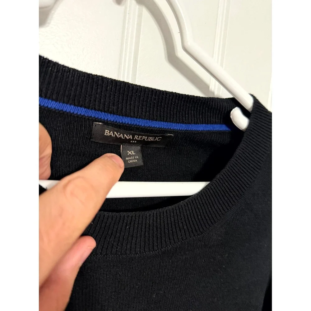 Banana Republic Sweater Mens XL Black Geometric Knit Cotton Long Sleeve Crewneck